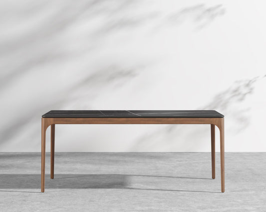 Coppola Dining Table - Black Pietra Ceramic, Walnut Acacia