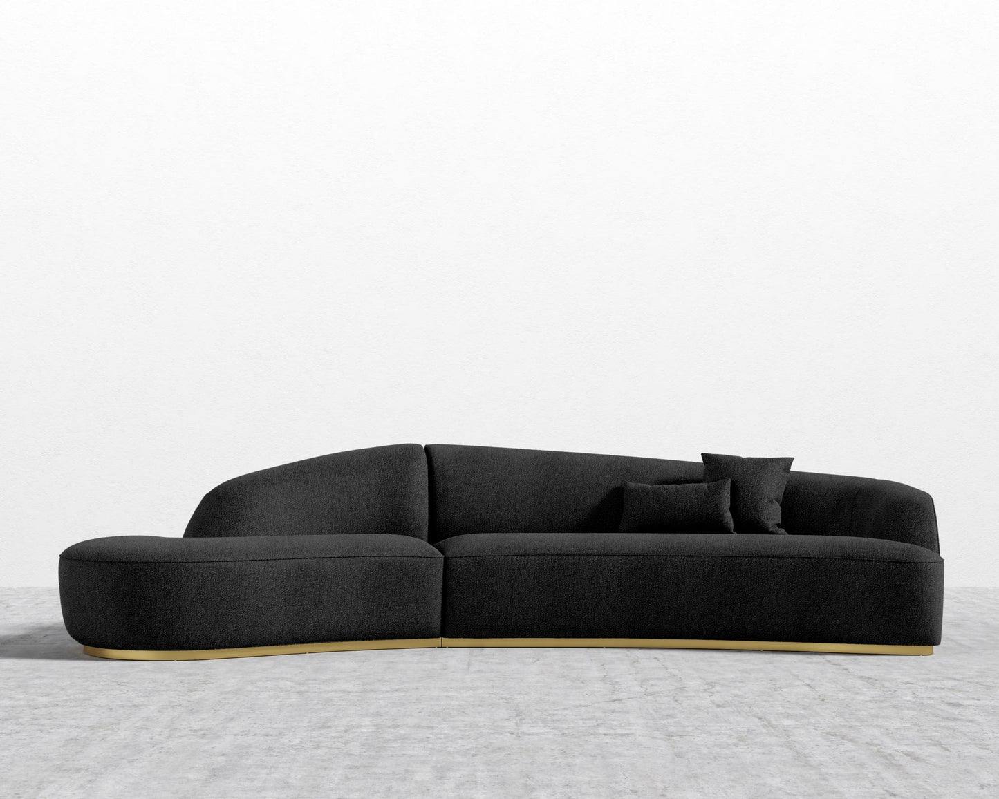 Reya Curved Sectional - Brushed Brass - Grand Curved, Curved Chaise Left, Chatou Bouclé - Caviar