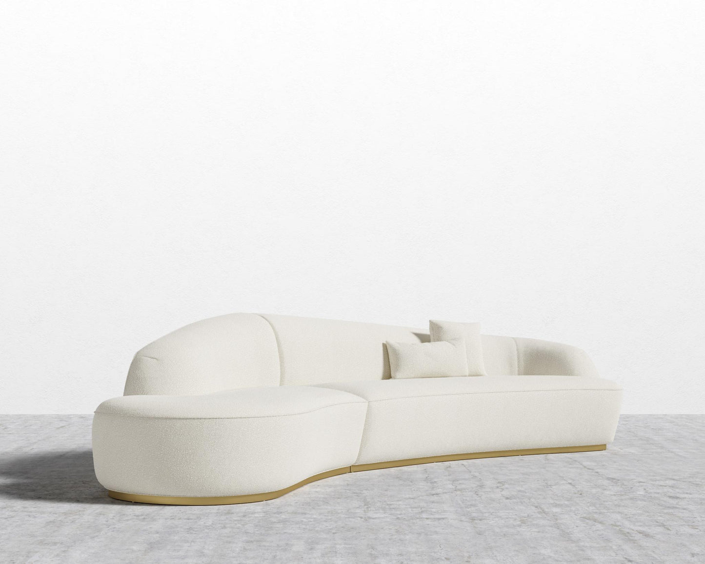 Reya Curved Sectional - Brushed Brass - Grand Curved, Curved Chaise Left, Chatou Bouclé - Pearl