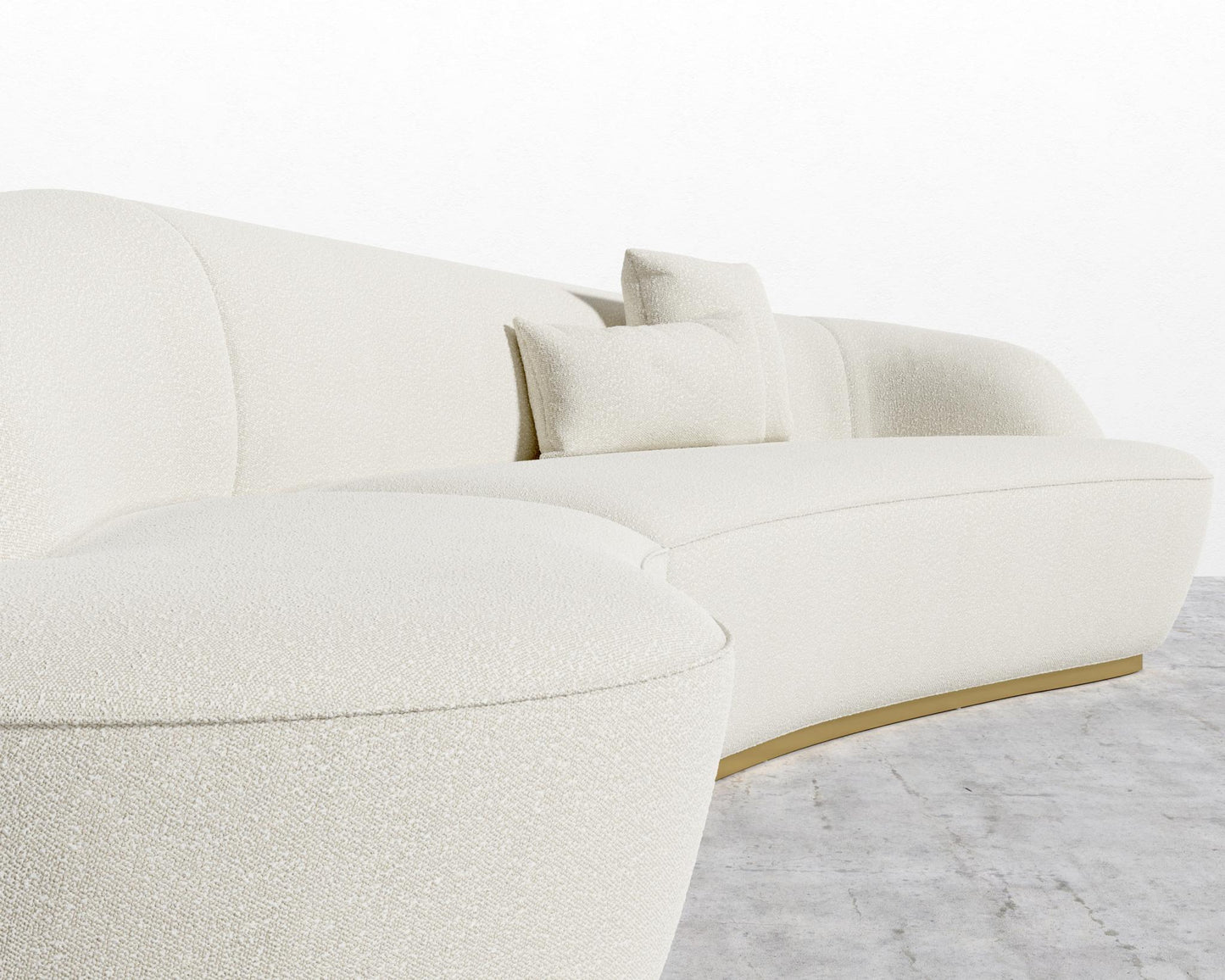 Reya Curved Sectional - Brushed Brass - Grand Curved, Curved Chaise Left, Chatou Bouclé - Pearl