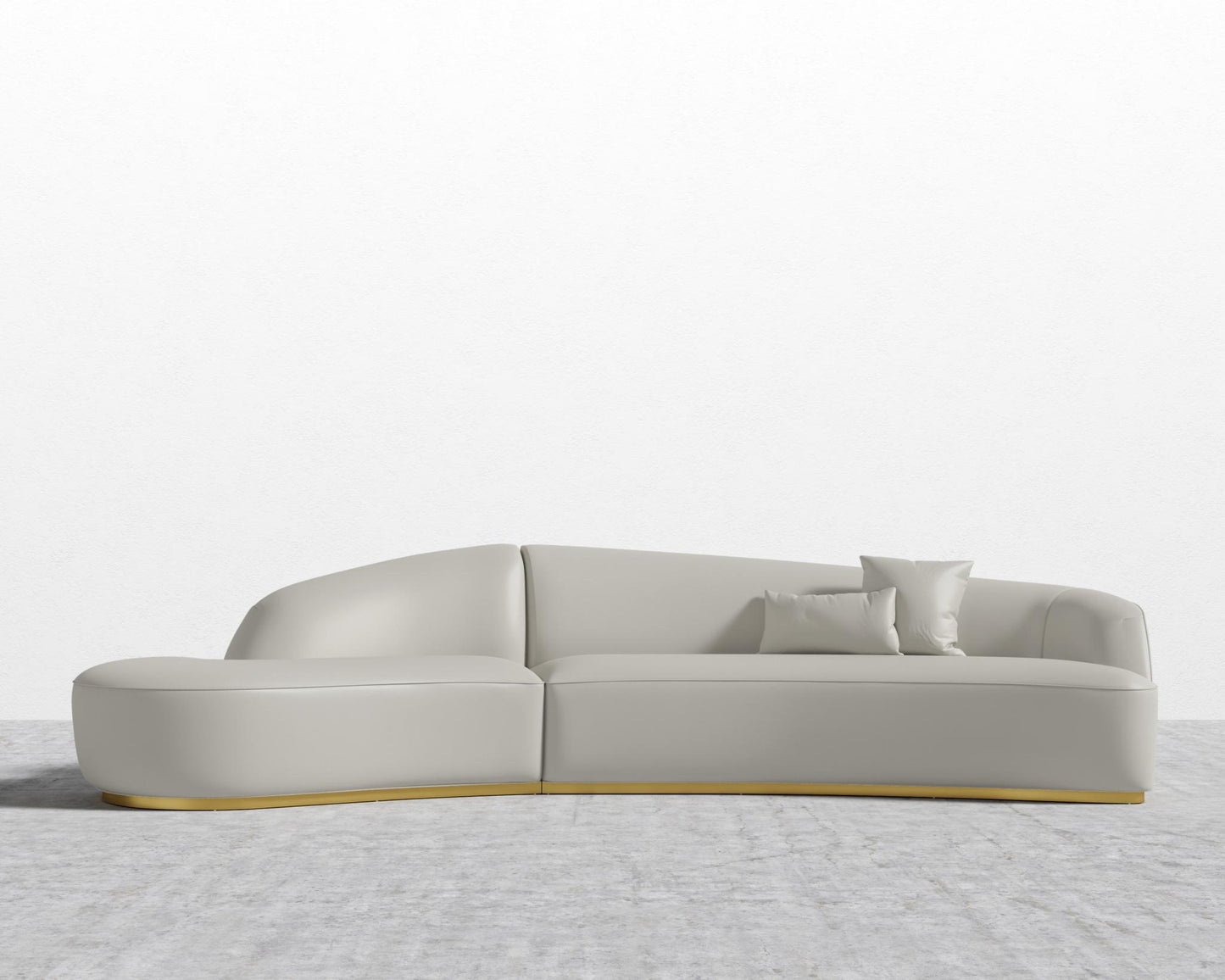 Reya Curved Sectional - Brushed Brass - Grand Curved, Curved Chaise Left, Microfiber Leather - Trento Taupe