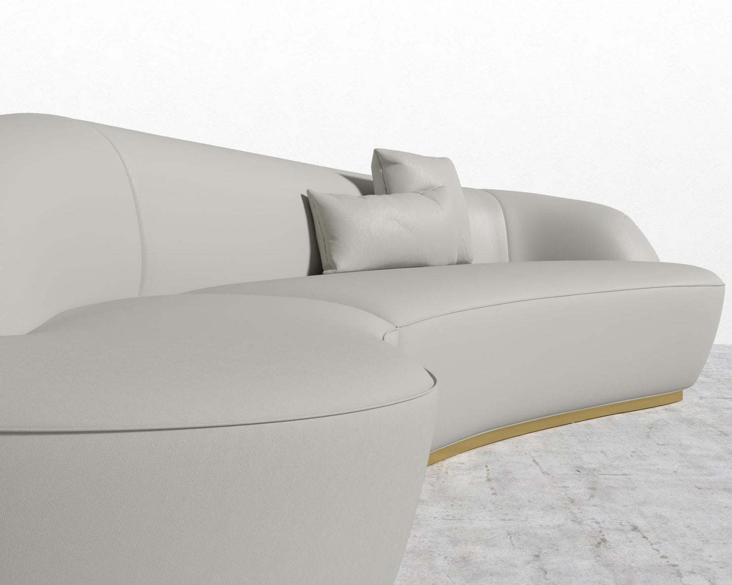 Reya Curved Sectional - Brushed Brass - Grand Curved, Curved Chaise Left, Microfiber Leather - Trento Taupe