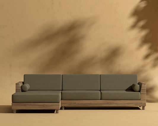 Hampton Outdoor Sectional - Outdoor Fabric - Fresco, Natural Acacia