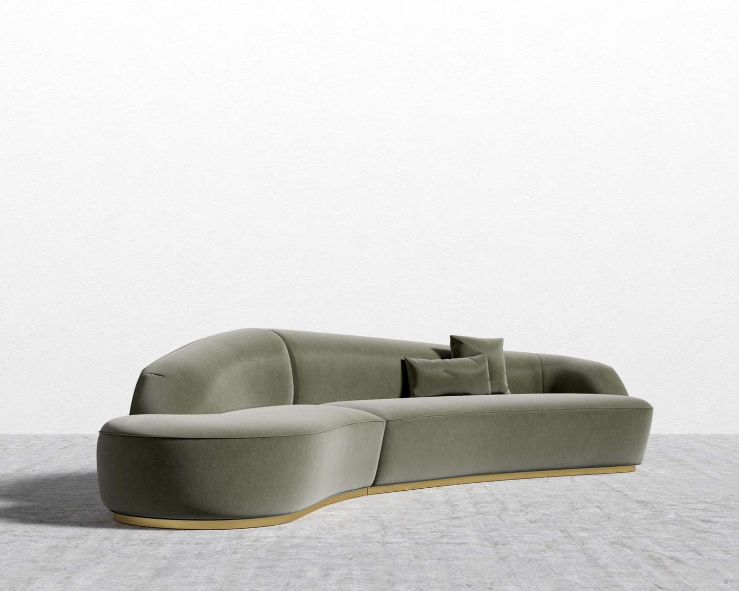 Reya Curved Sectional - Brushed Brass - Grand Curved, Curved Chaise Left, Cotton Velvet - Verdant