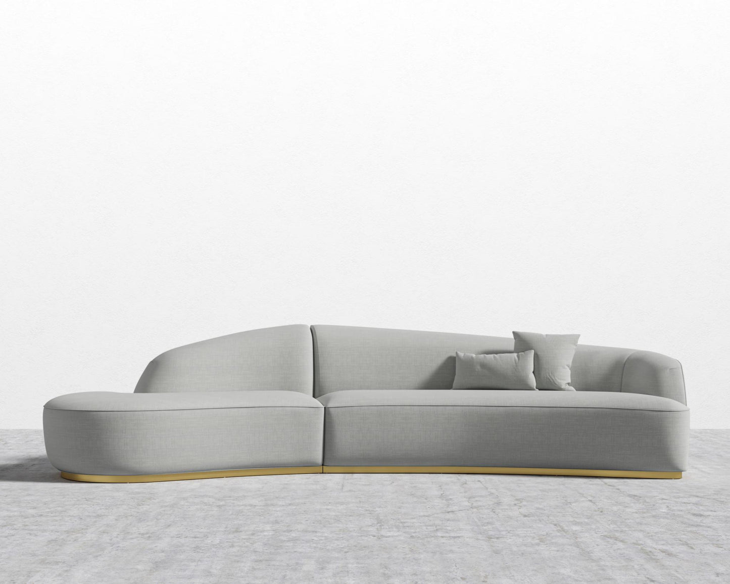 Reya Curved Sectional - Brushed Brass - Grand Curved, Curved Chaise Left, Performance Linen - Dove