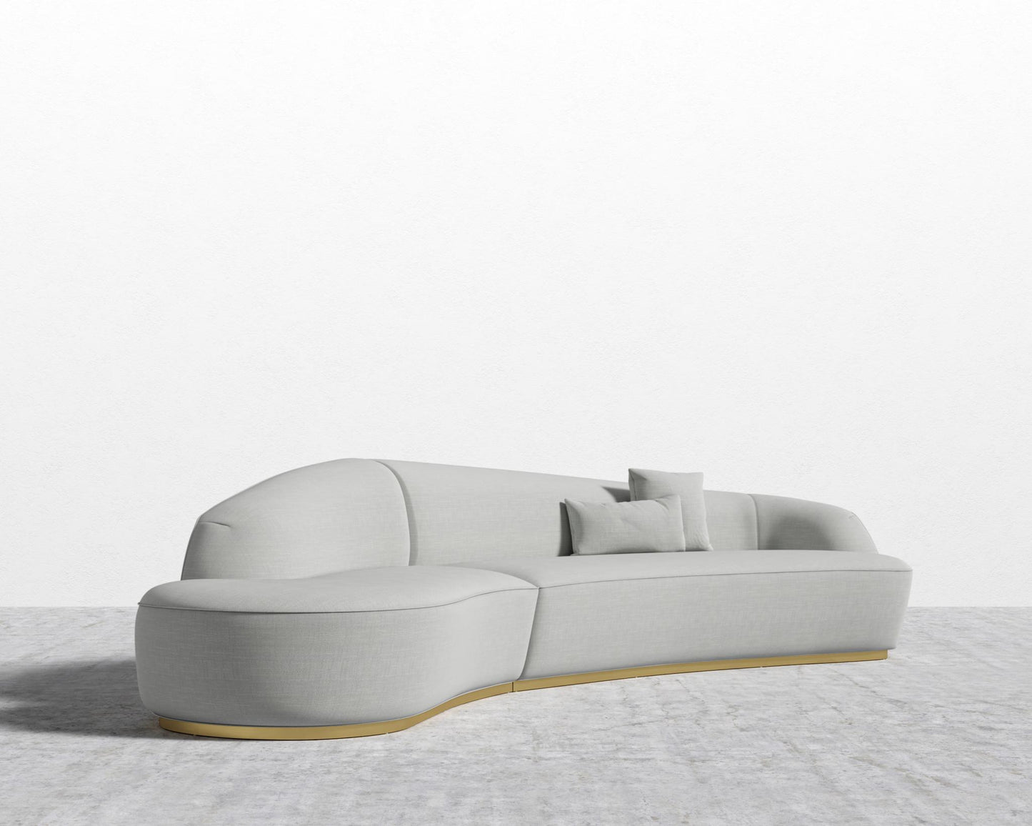 Reya Curved Sectional - Brushed Brass - Grand Curved, Curved Chaise Left, Performance Linen - Dove