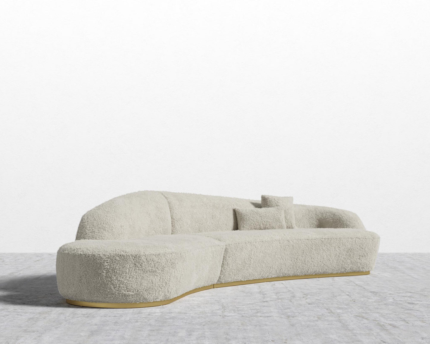 Reya Curved Sectional - Brushed Brass - Grand Curved, Curved Chaise Left, Shearling - Almond