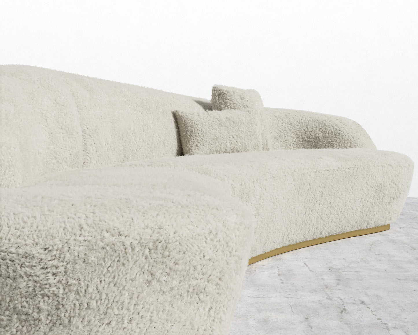 Reya Curved Sectional - Brushed Brass - Grand Curved, Curved Chaise Left, Shearling - Almond