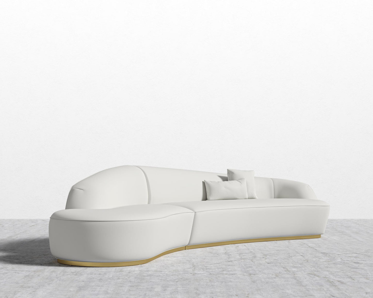 Reya Curved Sectional - Brushed Brass - Grand Curved, Curved Chaise Left, Microfiber Leather - Trento Eggshell