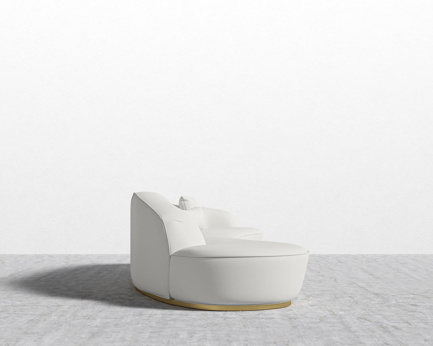 Reya Curved Sectional - Brushed Brass - Grand Curved, Curved Chaise Left, Microfiber Leather - Trento Eggshell