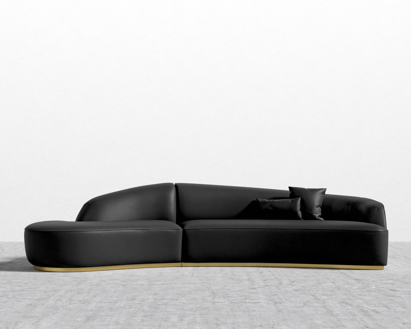 Reya Curved Sectional - Brushed Brass - Grand Curved, Curved Chaise Left, Microfiber Leather - Trento Jet Black