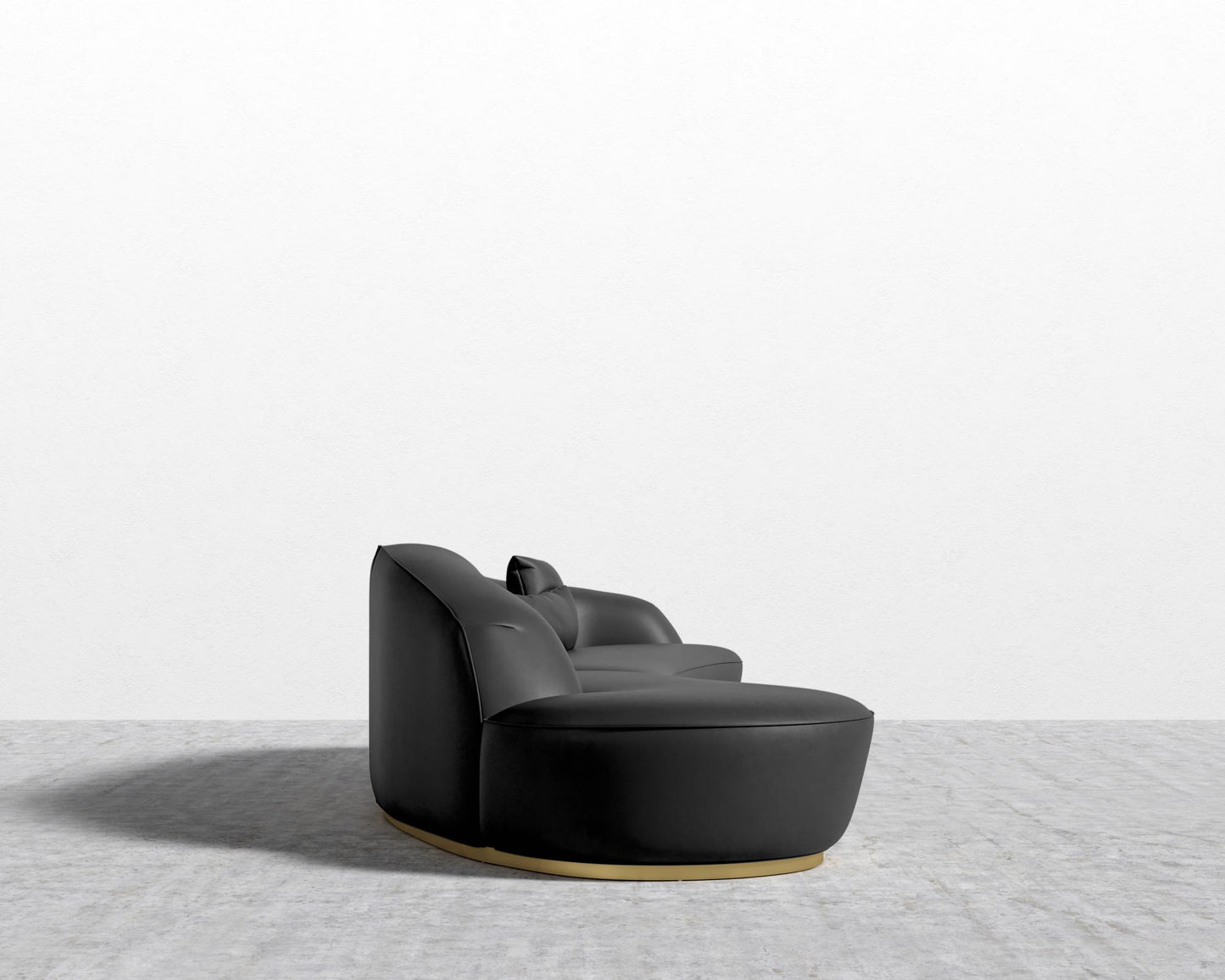 Reya Curved Sectional - Brushed Brass - Grand Curved, Curved Chaise Left, Microfiber Leather - Trento Jet Black
