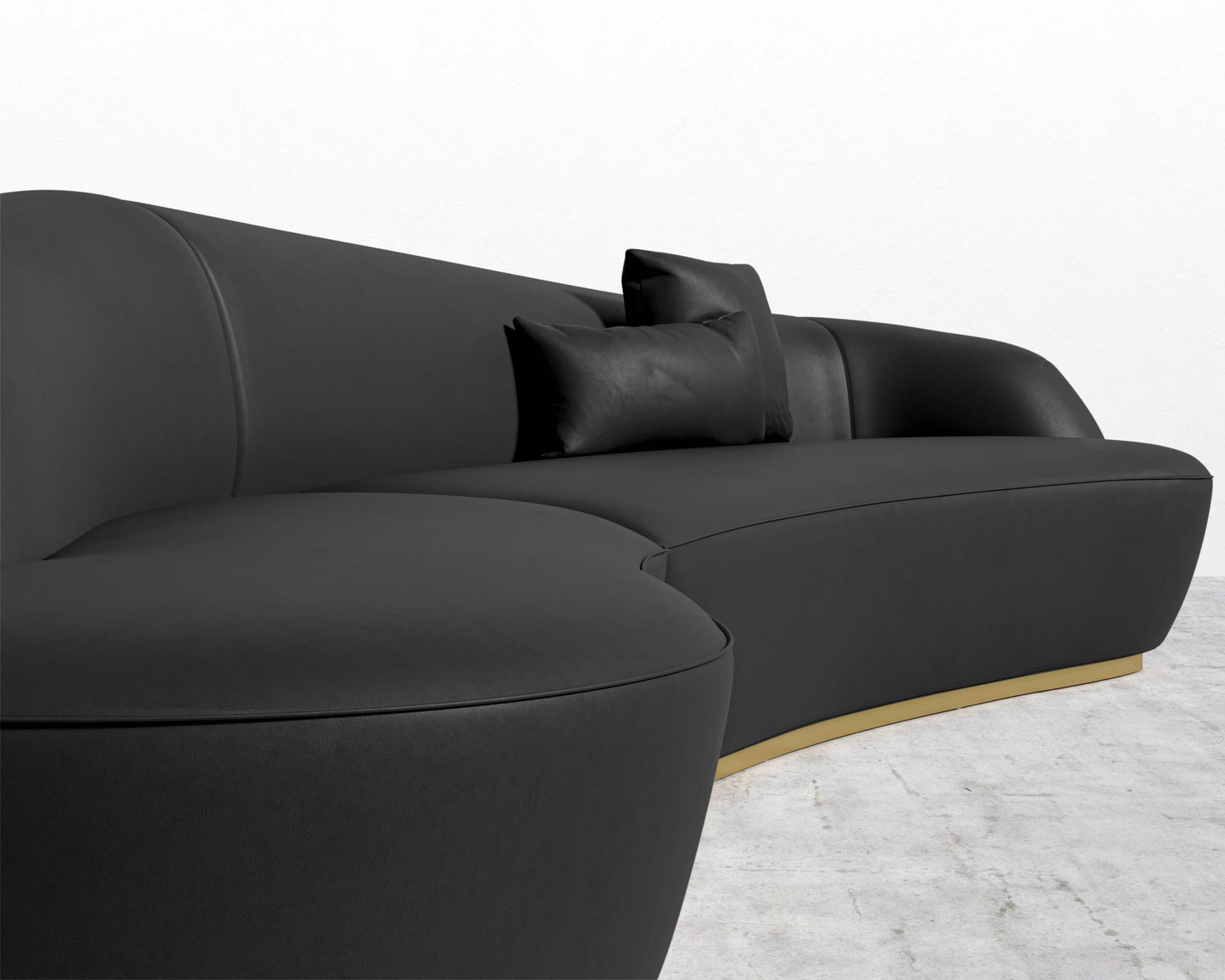 Reya Curved Sectional - Brushed Brass - Grand Curved, Curved Chaise Left, Microfiber Leather - Trento Jet Black