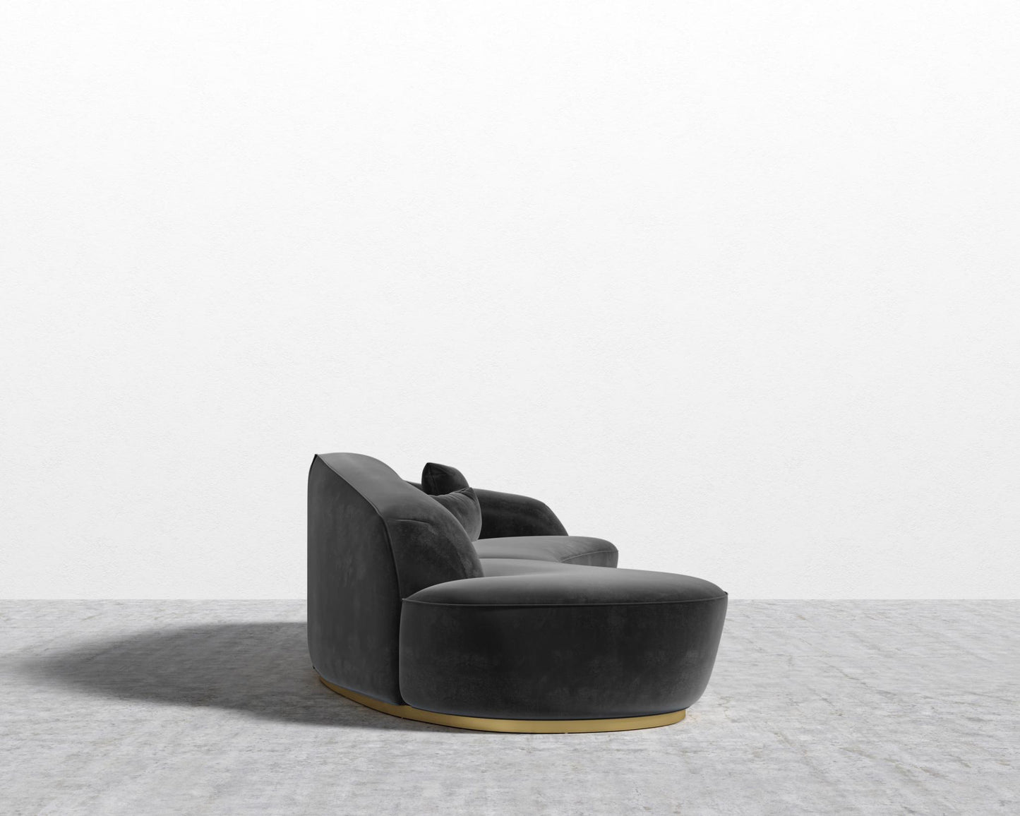 Reya Curved Sectional - Brushed Brass - Grand Curved, Curved Chaise Left, Plush Velvet - Black
