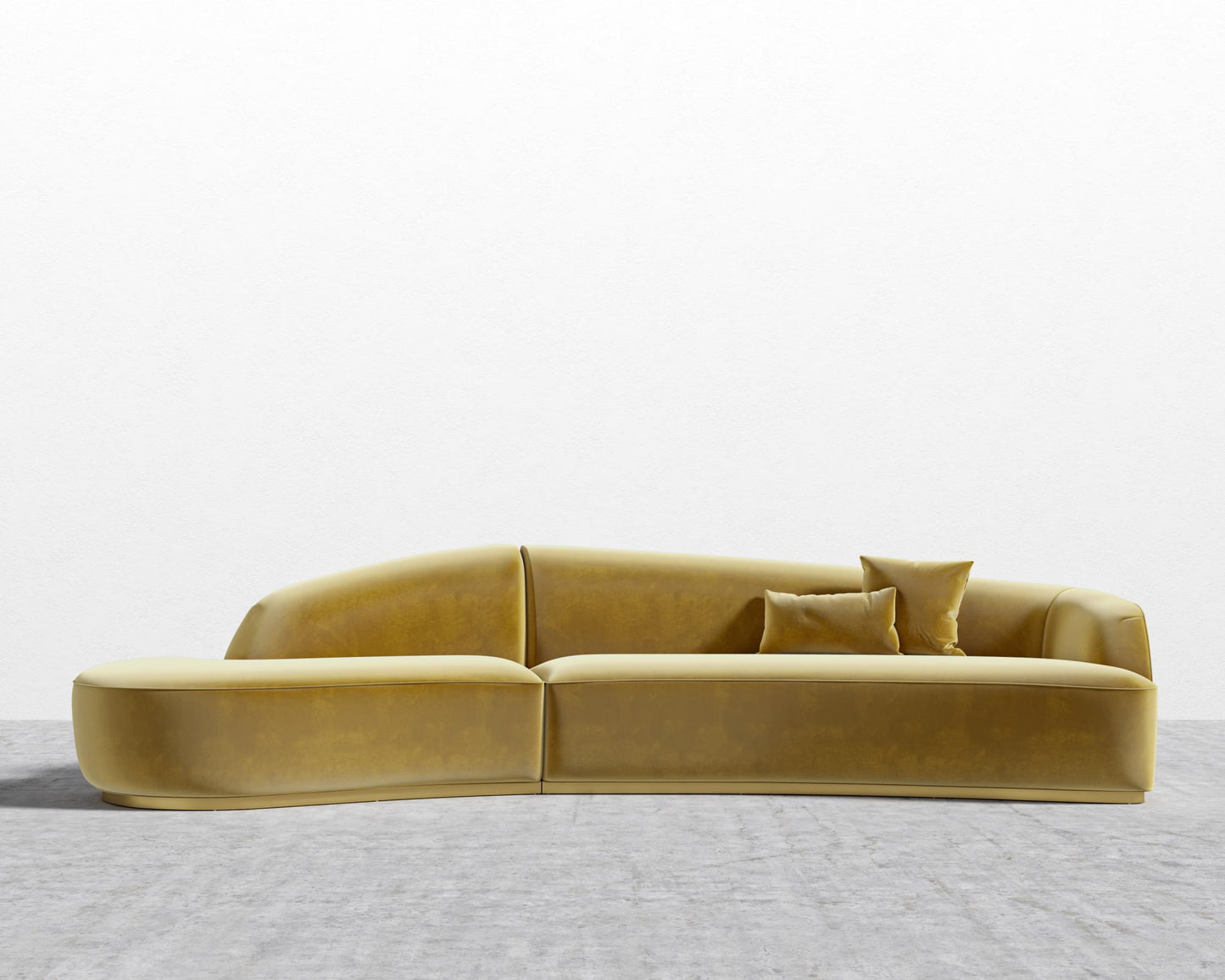 Reya Curved Sectional - Brushed Brass - Grand Curved, Curved Chaise Left, Plush Velvet - Golden Beryl