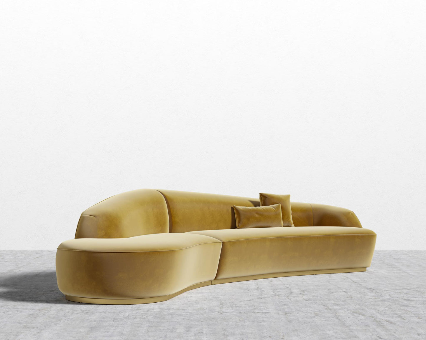 Reya Curved Sectional - Brushed Brass - Grand Curved, Curved Chaise Left, Plush Velvet - Golden Beryl
