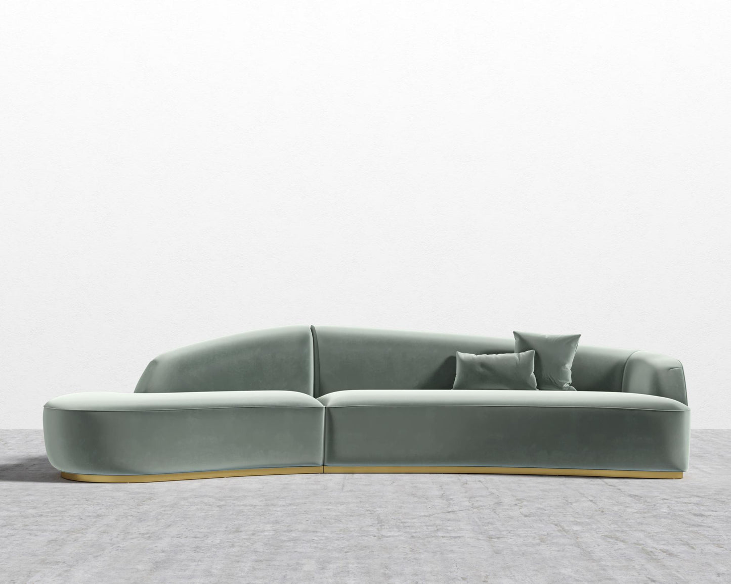 Reya Curved Sectional - Brushed Brass - Grand Curved, Curved Chaise Left, Plush Velvet - Moonstone