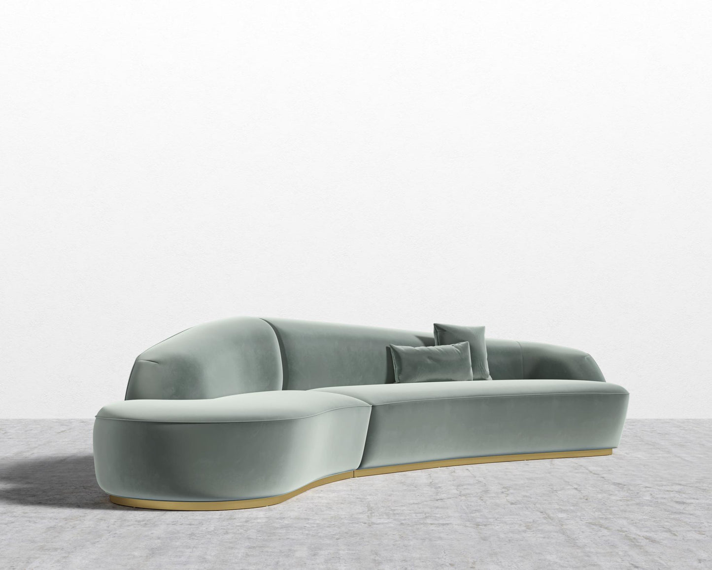 Reya Curved Sectional - Brushed Brass - Grand Curved, Curved Chaise Left, Plush Velvet - Moonstone