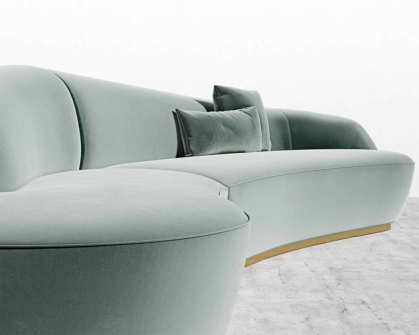 Reya Curved Sectional - Brushed Brass - Grand Curved, Curved Chaise Left, Plush Velvet - Moonstone