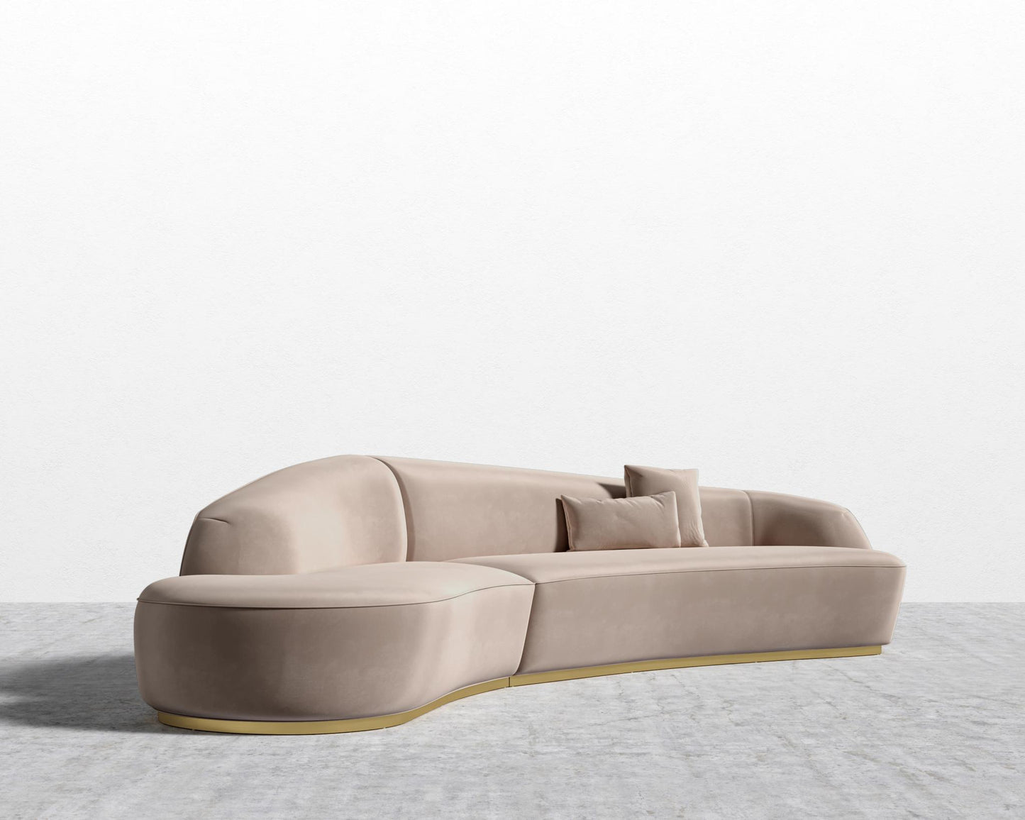Reya Curved Sectional - Brushed Brass - Grand Curved, Curved Chaise Left, Plush Velvet - Blush