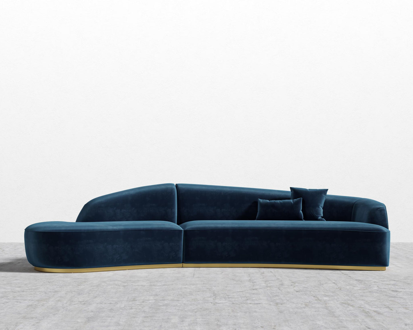 Reya Curved Sectional - Brushed Brass - Grand Curved, Curved Chaise Left, Plush Velvet - Cobalt