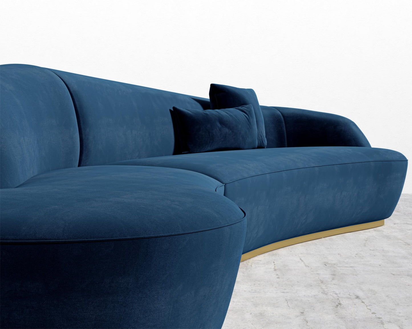 Reya Curved Sectional - Brushed Brass - Grand Curved, Curved Chaise Left, Plush Velvet - Cobalt