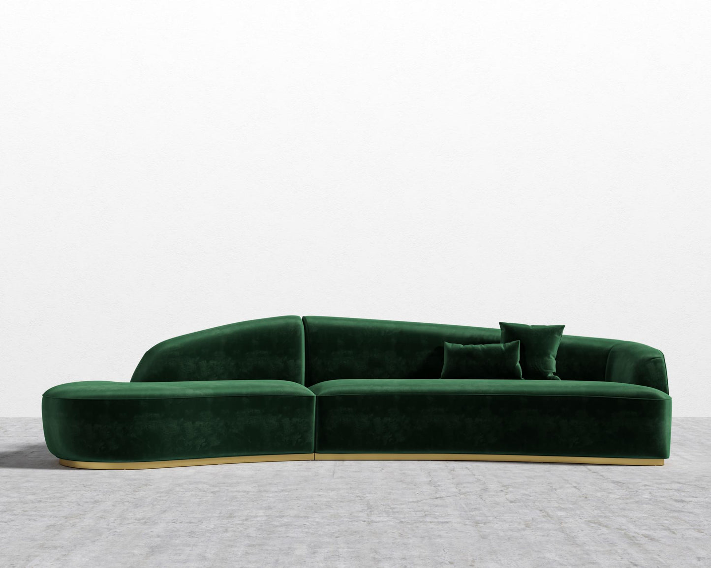 Reya Curved Sectional - Brushed Brass - Grand Curved, Curved Chaise Left, Plush Velvet - Moss