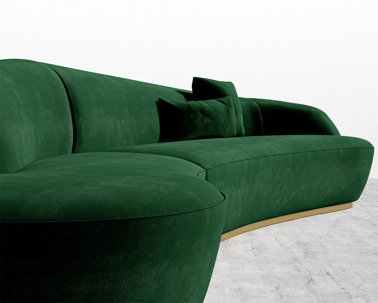 Reya Curved Sectional - Brushed Brass - Grand Curved, Curved Chaise Left, Plush Velvet - Moss