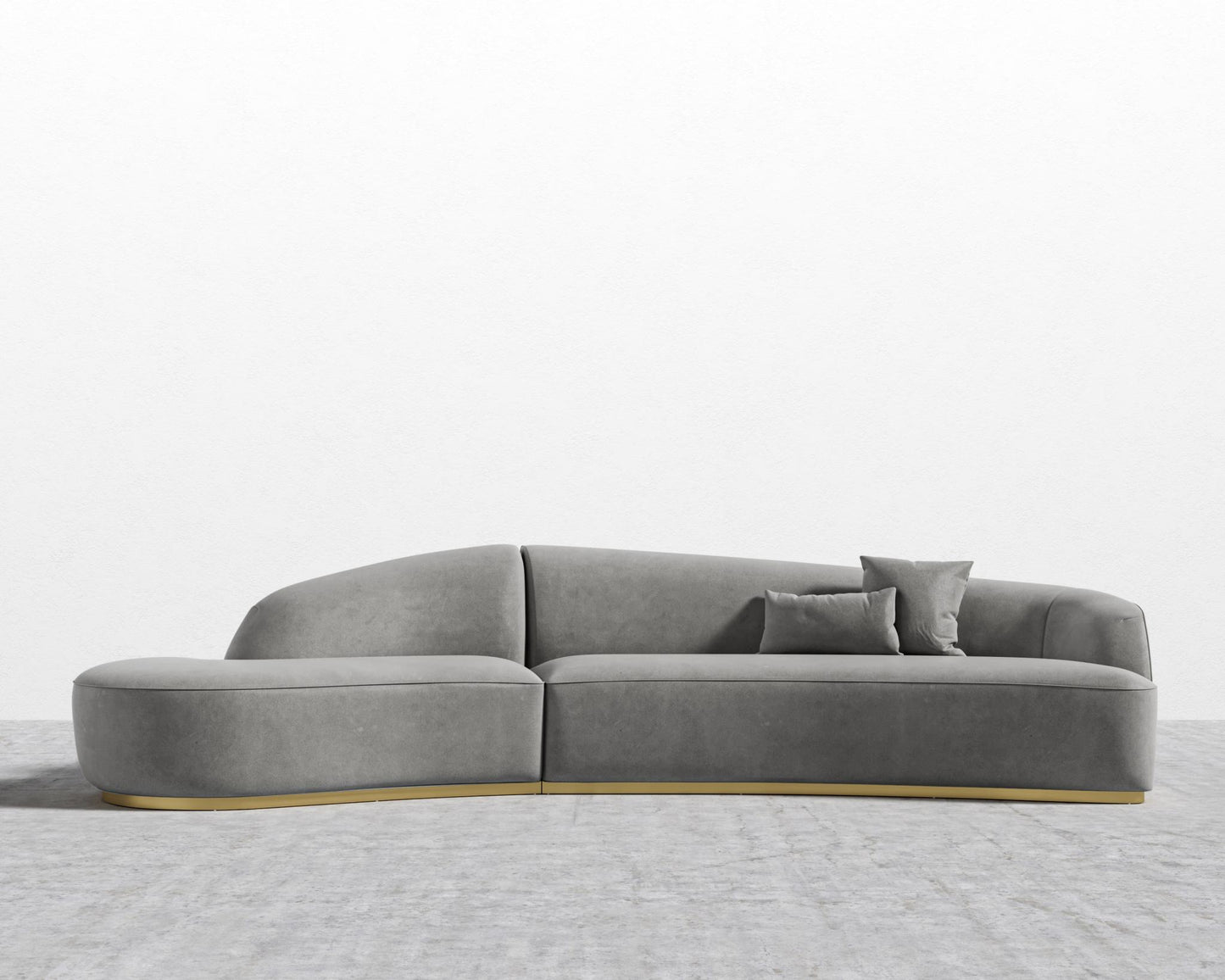 Reya Curved Sectional - Brushed Brass - Grand Curved, Curved Chaise Left, Venice Vegan Suede - Strato