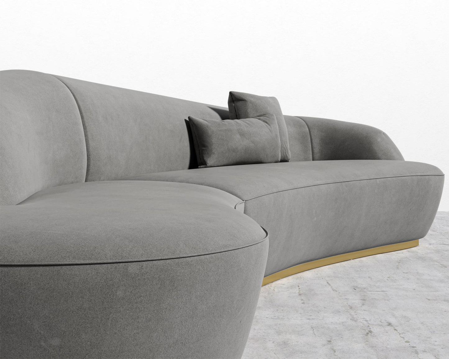 Reya Curved Sectional - Brushed Brass - Grand Curved, Curved Chaise Left, Venice Vegan Suede - Strato