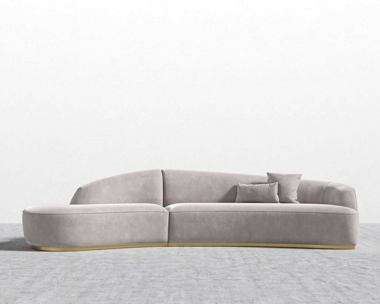 Reya Curved Sectional - Brushed Brass - Grand Curved, Curved Chaise Left, Venice Vegan Suede - Chiffon
