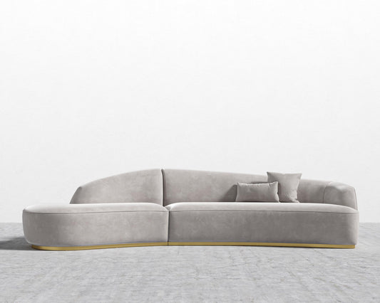 Reya Curved Sectional - Brushed Brass - Grand Curved, Curved Chaise Left, Venice Vegan Suede - Chiffon