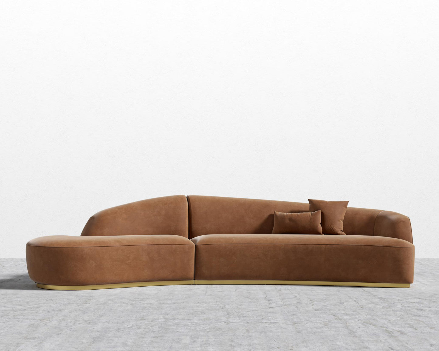 Reya Curved Sectional - Brushed Brass - Grand Curved, Curved Chaise Left, Venice Vegan Suede - Cider