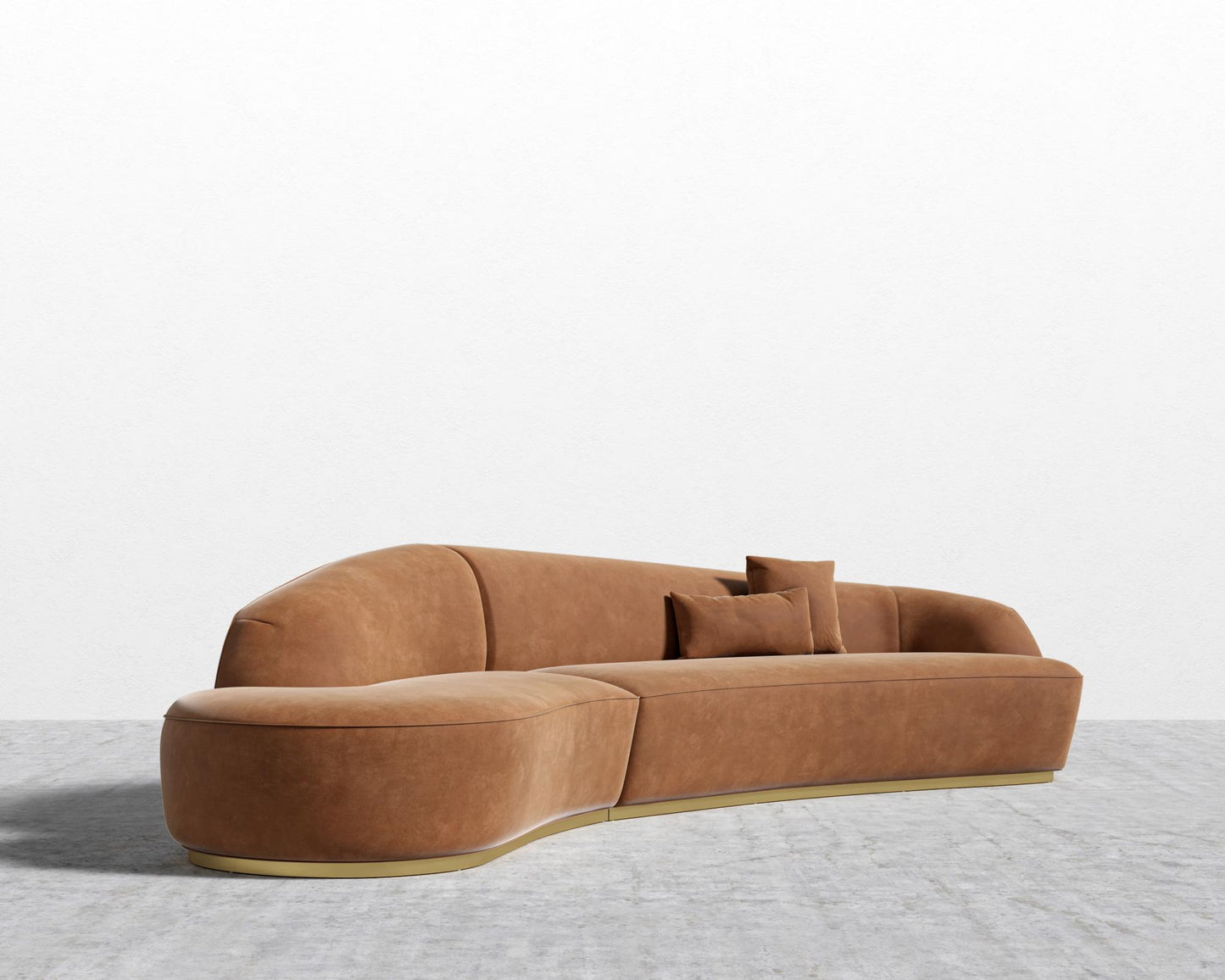 Reya Curved Sectional - Brushed Brass - Grand Curved, Curved Chaise Left, Venice Vegan Suede - Cider