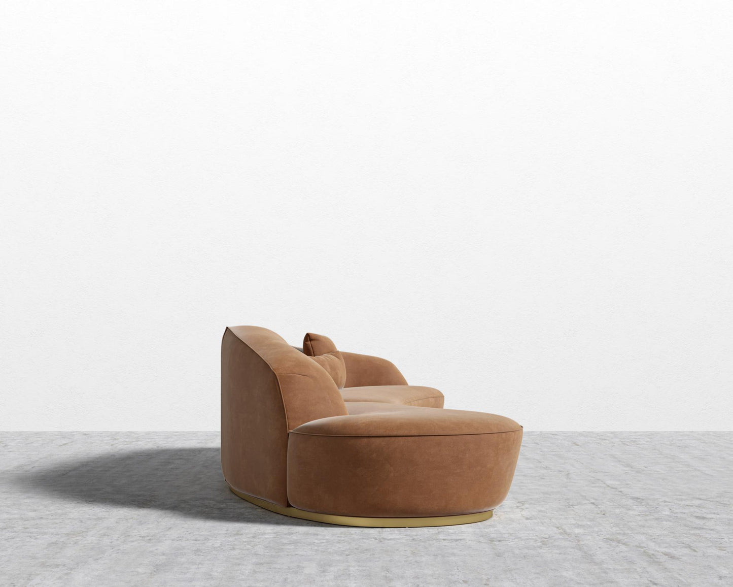 Reya Curved Sectional - Brushed Brass - Grand Curved, Curved Chaise Left, Venice Vegan Suede - Cider