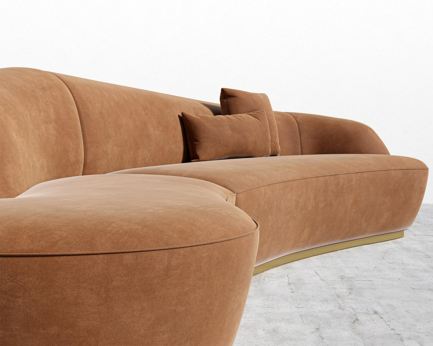 Reya Curved Sectional - Brushed Brass - Grand Curved, Curved Chaise Left, Venice Vegan Suede - Cider
