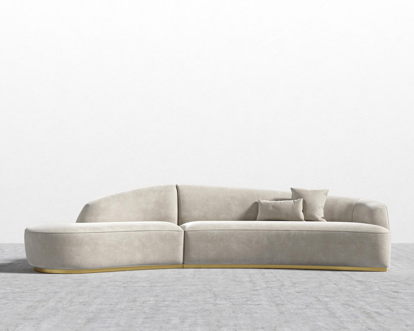 Reya Curved Sectional - Brushed Brass - Grand Curved, Curved Chaise Left, Venice Vegan Suede - Latte