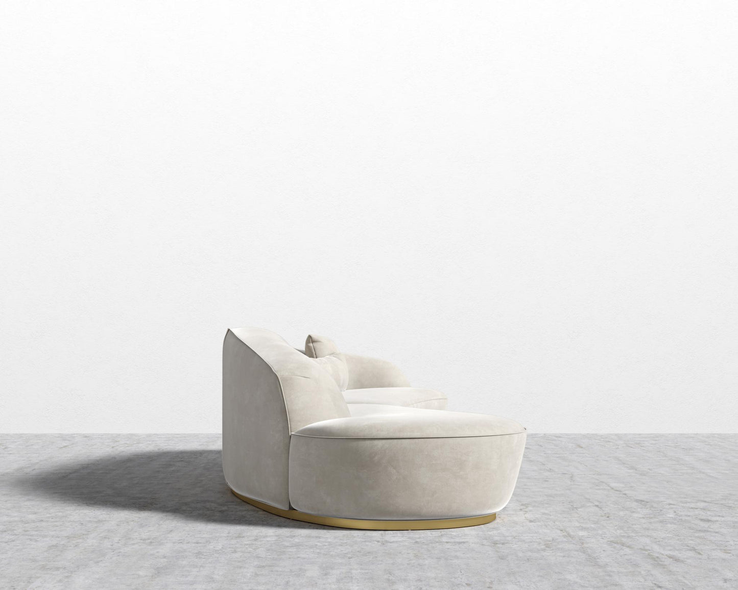 Reya Curved Sectional - Brushed Brass - Grand Curved, Curved Chaise Left, Venice Vegan Suede - Latte