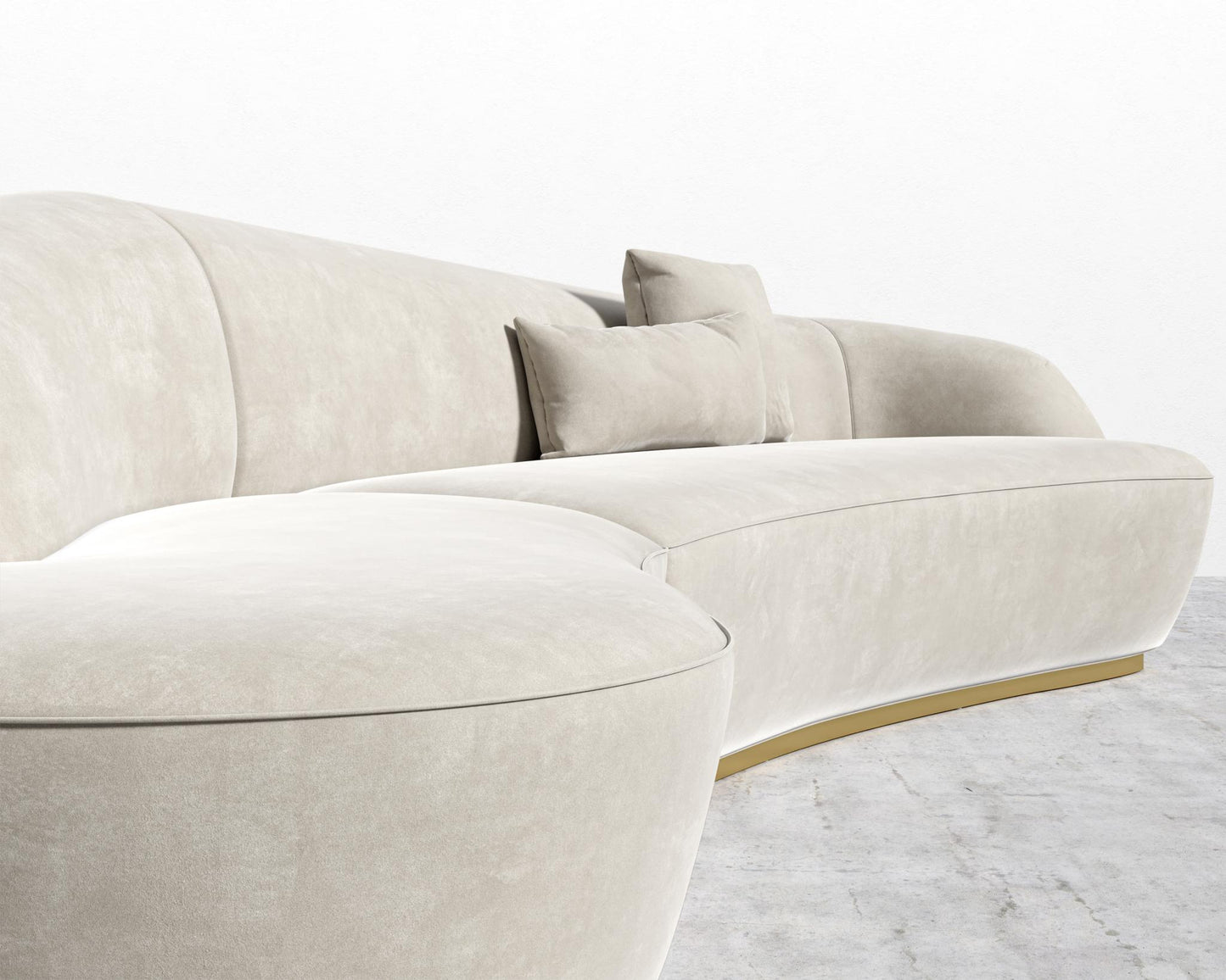 Reya Curved Sectional - Brushed Brass - Grand Curved, Curved Chaise Left, Venice Vegan Suede - Latte