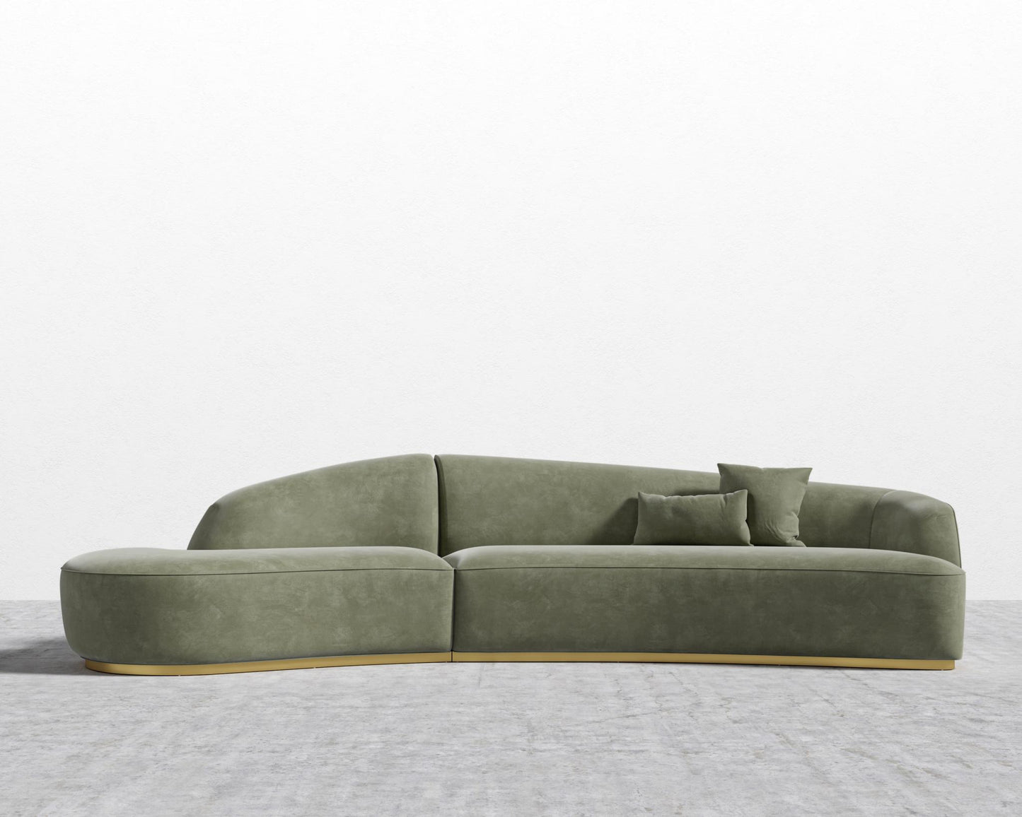 Reya Curved Sectional - Brushed Brass - Grand Curved, Curved Chaise Left, Venice Vegan Suede - Sage