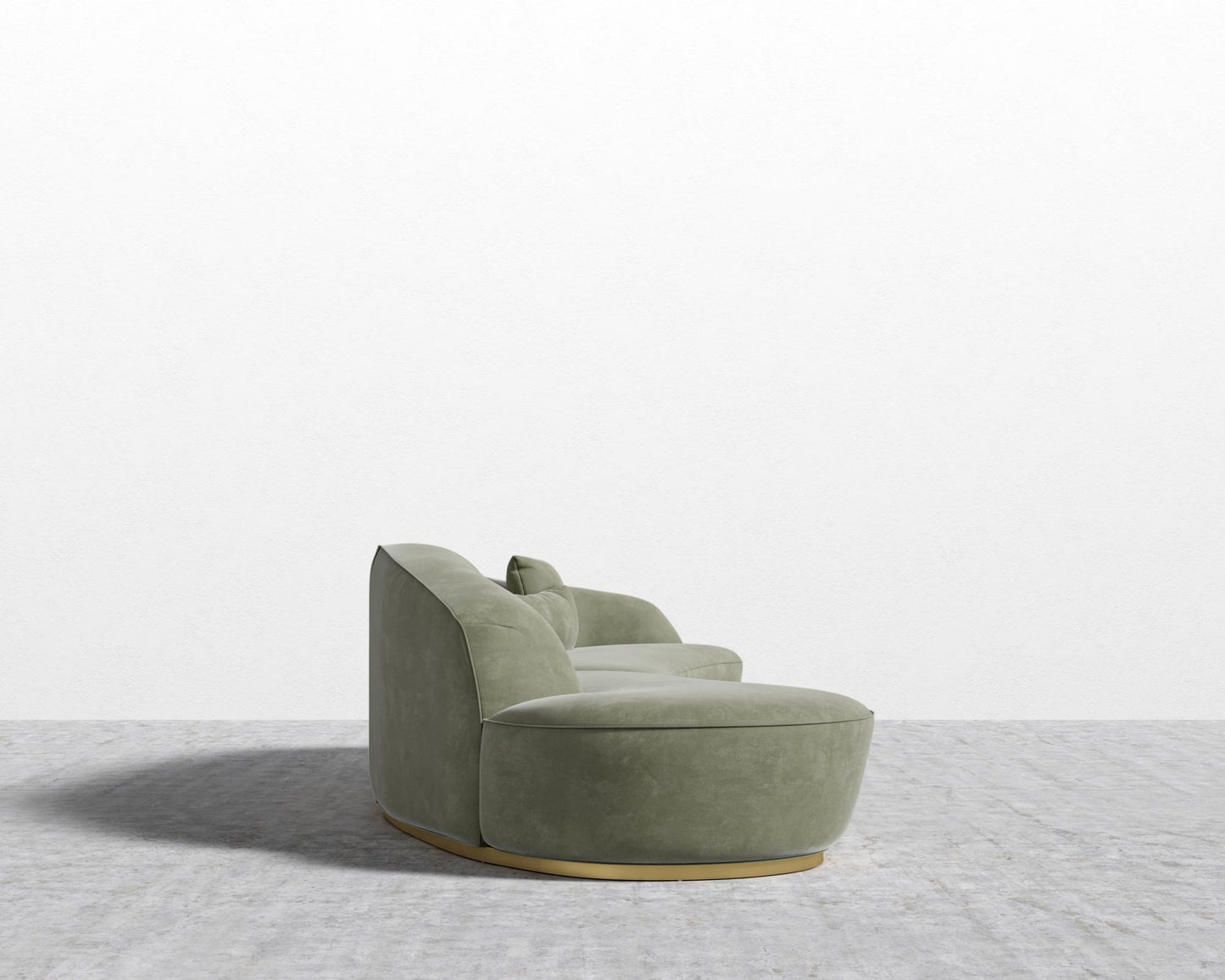 Reya Curved Sectional - Brushed Brass - Grand Curved, Curved Chaise Left, Venice Vegan Suede - Sage