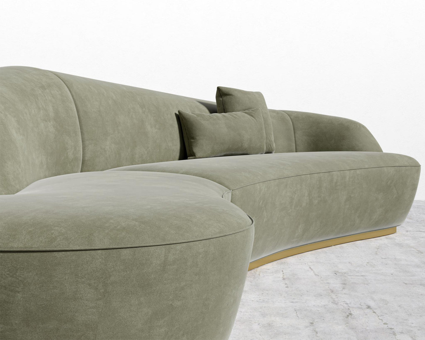 Reya Curved Sectional - Brushed Brass - Grand Curved, Curved Chaise Left, Venice Vegan Suede - Sage
