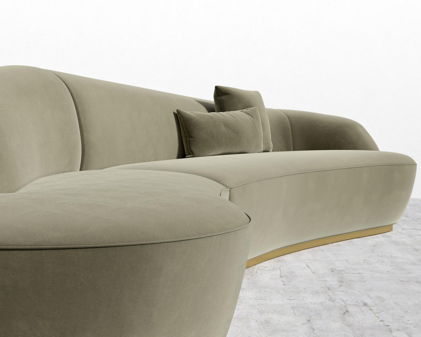 Reya Curved Sectional - Brushed Brass - Grand Curved, Curved Chaise Left, Signature Plush Velvet - Olive Green
