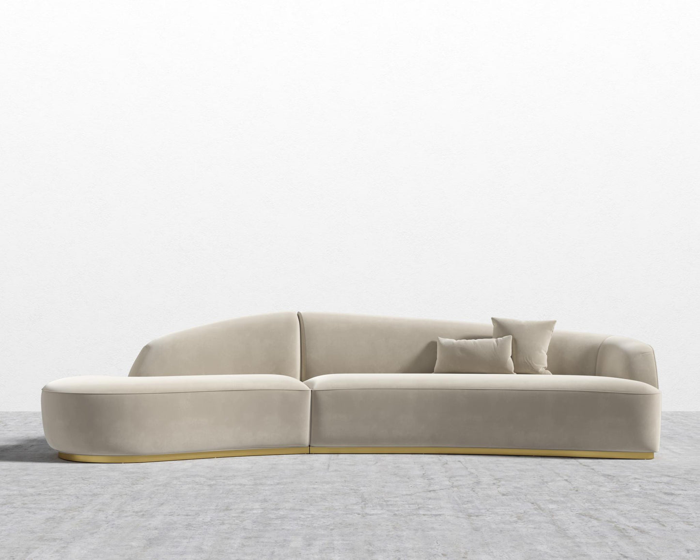 Reya Curved Sectional - Brushed Brass - Grand Curved, Curved Chaise Left, Signature Plush Velvet - Warm Taupe