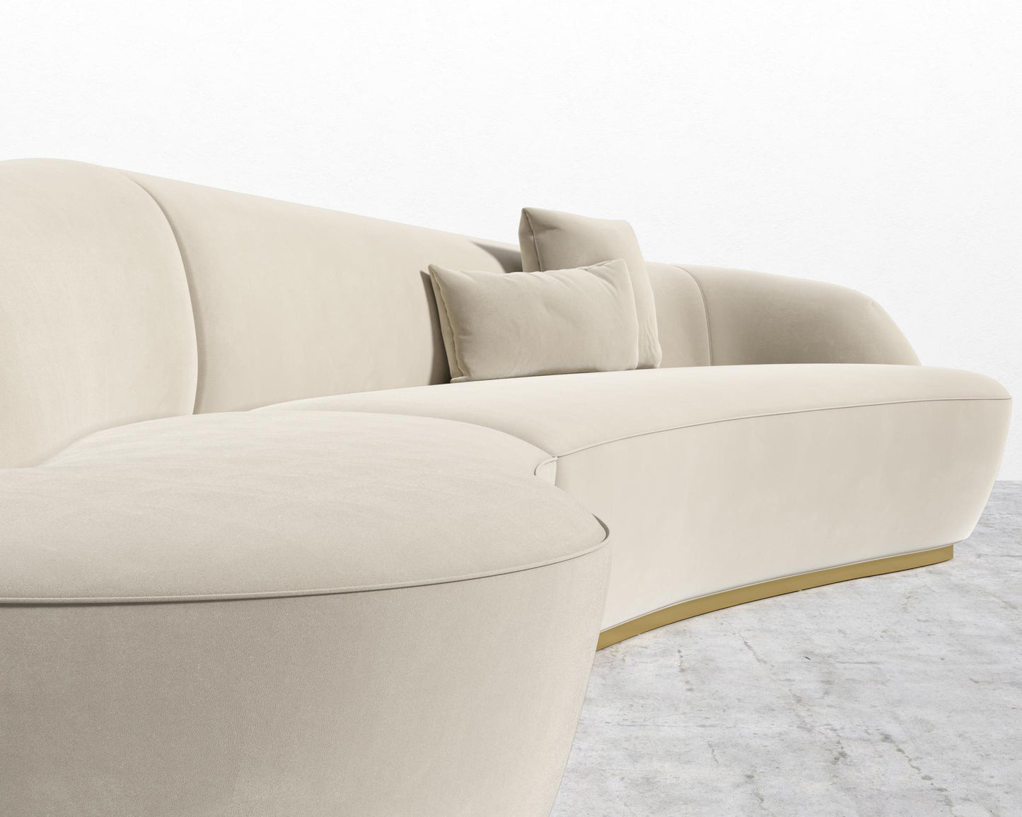 Reya Curved Sectional - Brushed Brass - Grand Curved, Curved Chaise Left, Signature Plush Velvet - Warm Taupe