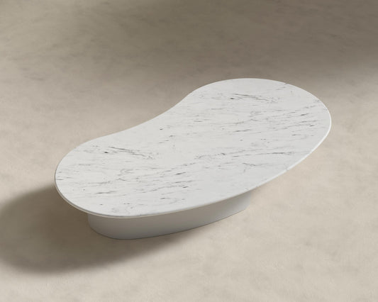 Valerian Coffee Table - Surface - White Travertine, Alabaster Matte Lacquer with Grain